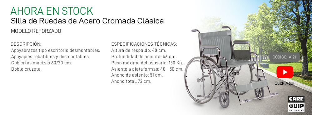 AHORA EN STOCK: SILLA DE RUEDAS DE ACERO CROMADA CLASICA - MODELO REFORZADO !!!